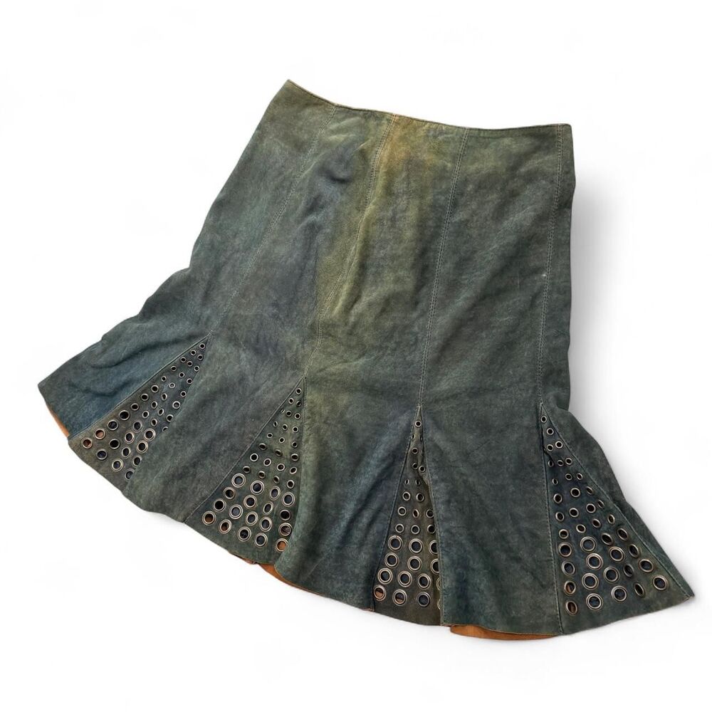 Double D Ranch Grommet Sepia Leather Midi Skirt Grunge Alternative